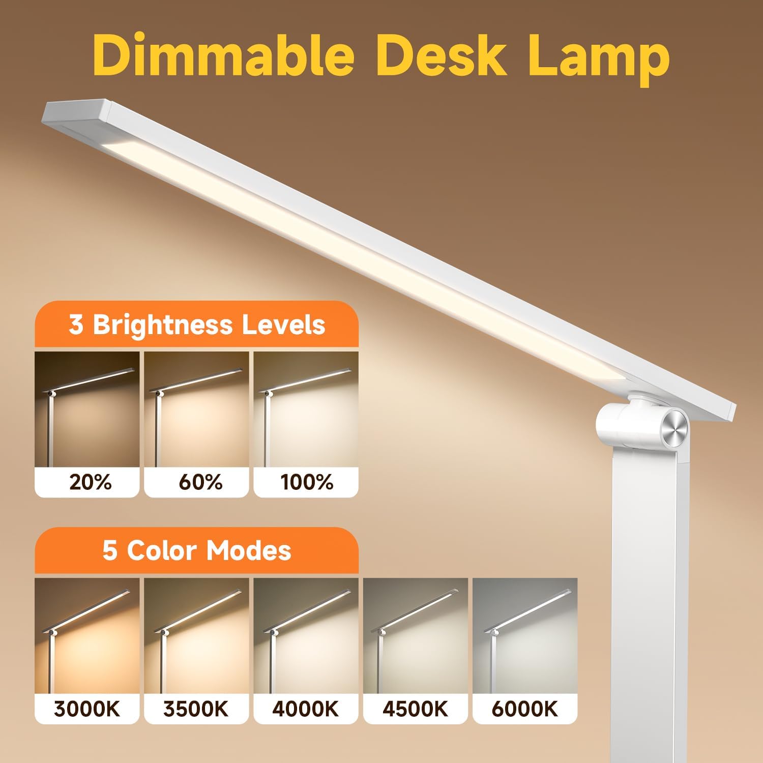 LED Desk Lamp with 15 Adjustable Modes, Dimmable Reading Light for Study, Bedside Lamp with Timer, Multi-Powered Office Desk Lamp, Black Desk Lamp for Home & Bedroom