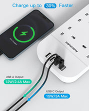 8-Way Extension Lead with 4 USB Ports, 1800J Surge Protected Power Strip 1.8M