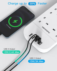 8-Way Extension Lead with 4 USB Ports, 1800J Surge Protected Power Strip 1.8M