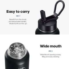 Vacuum Insulated Stainless Steel Water Bottle – 500ml–1200ml, 2 Lids, Hot & Cold