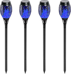 4-Pack Solar Torch Flame Lights - Waterproof Flickering Dancing Flame, Auto On/Off, Blue, for Garden, Patio, Deck, Yard, and Pathway