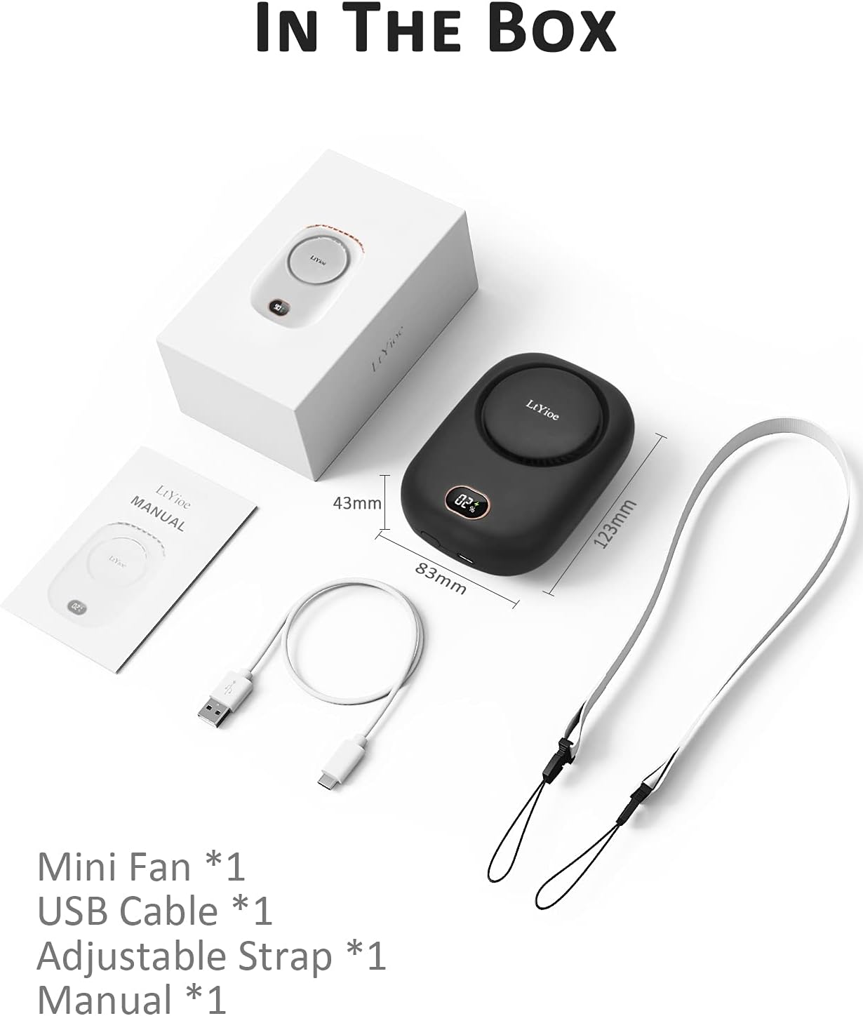 Handheld Mini Fan - Rechargeable Personal Eyelash Fan With Strong Airflow, LED Smart Display, 3 Speed for Desk, Home, Travel, Office, Outdoor (Black)