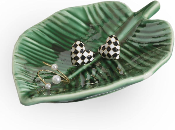 Titanape Green Leaf Trinket Dish – Decorative Jewelry Tray & Key Bowl, Gift for Women