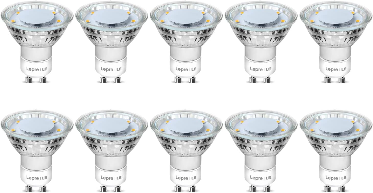 "Lepro GU10 LED Bulbs, 4W (50W Halogen Equivalent), Cool White 5000K, 325LM, 100° Beam, Non-Dimmable, 10-Pack"