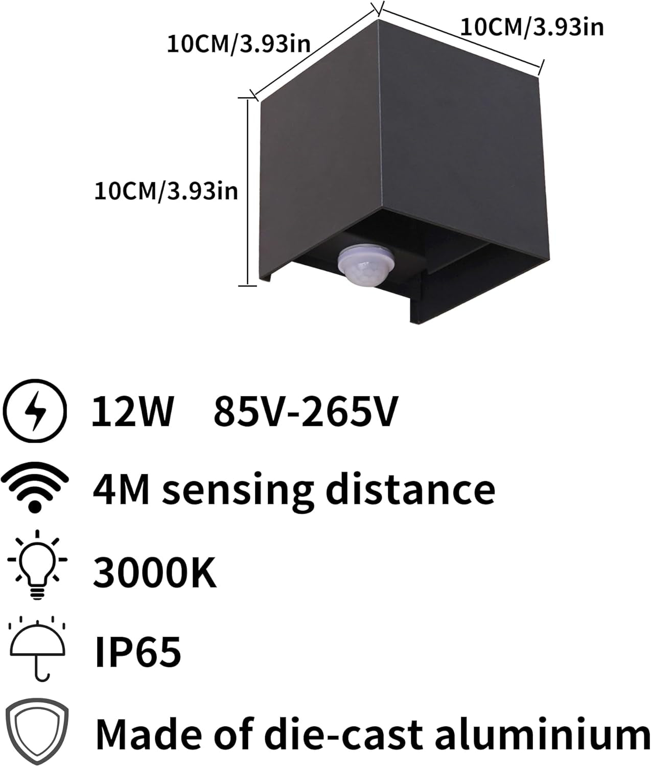 Outdoor Wall Lights with Motion Sensor 2 Pack, 12W Up Down PIR Lights, 3000K Warm White, IP65 Waterproof Black LED Wall Sconce for Front Door
