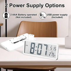 8'' LCD Digital Wall Clock with Time, Temperature & Date Display, Battery/USB Powered