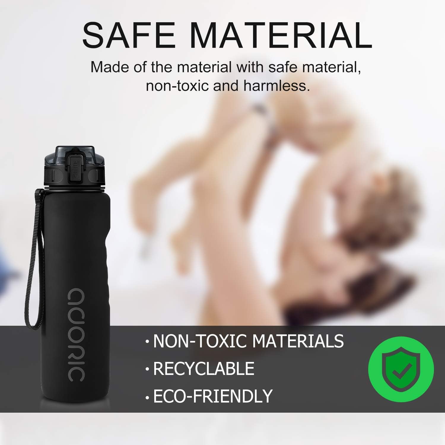 1L Sports Water Bottle – BPA-Free Tritan Leakproof Bottle with Filter & Flip Top, Black