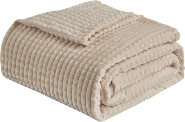EMME Soft Flannel Fleece Throw Blanket, Warm Fluffy Beige Sofa & Bed Throw 130x150cm