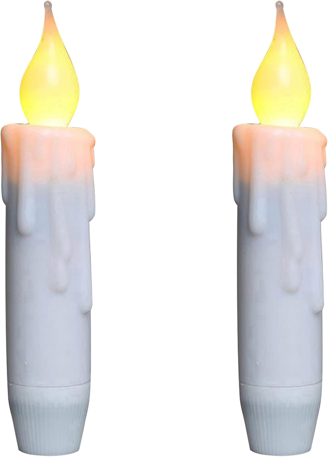 . Flickering Taper Candles LED Drip Flameless Candles, Battery Operated with Timer, White, 4.75 Inch, Set of 2