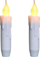 . Flickering Taper Candles LED Drip Flameless Candles, Battery Operated with Timer, White, 4.75 Inch, Set of 2