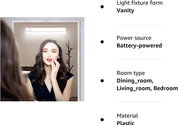 Vanity Mirror Light, 6000K USB Rechargeable Dimmable Cordless Makeup Light for Bedroom, Bathroom, Dressing Table Mirror