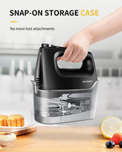 400W Electric Hand Mixer with 6 Speed & Turbo – All-Copper Motor Hand Whisk, Snap-On Storage Case, 5 Stainless Steel Attachments