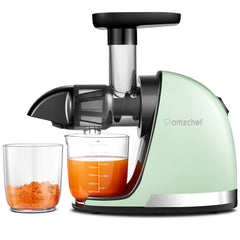 AMZCHEF Juicer Machines - Cold Press Slow Juicer - Masticating Juicer for Whole Fruits and Vegetables - Delicate Chew No Need to Filter - BPA Free Juice Extractor with 2 Cups and Brush - Black