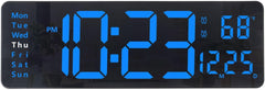 “16'' Digital LED Wall Clock – Remote, Big Digits, Auto-Dimming, 2 Alarms, Temp