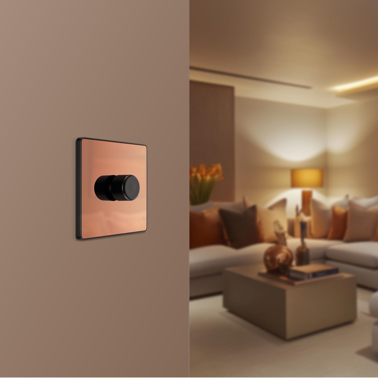 BG Electrical Intelligent Single Wall Dimmer Switch, 2 Way, Screwless Front Plate, Evolve, Polished Copper, 200W, PCDCP81B