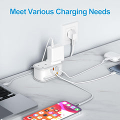 UK to US Plug Adapter with 1.5M Extension Cable, 2 Way Outlets, 3 USB Ports & Retractable USB-C Cable – Type B Travel Adaptor
