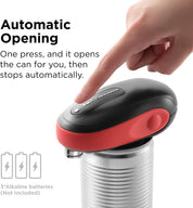 Kitchen Mama One-to-Go Electric Can Opener – One-Touch, Auto Detect & Stop, Smooth Edge, Lid Lift, Battery Operated (Red)