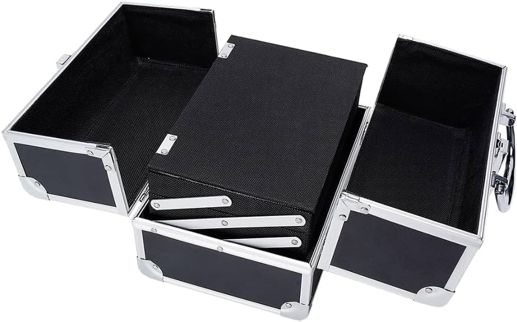 Makeup Vanity Travel Organizer Box with Mirror, Black Portable Beauty Cosmetic Case
