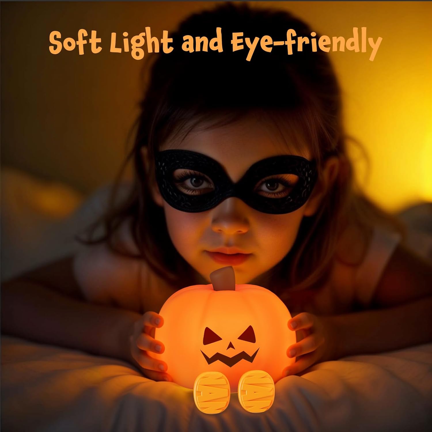 Kids Pumpkin Silicone Night Light Rechargeable Safe Halloween Room Decor