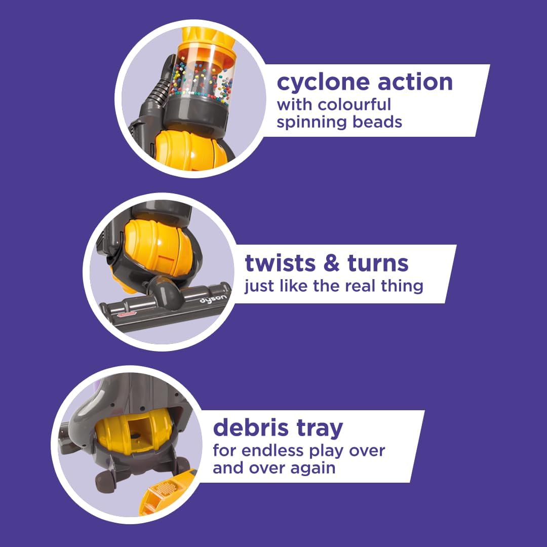 Casdon Dyson Ball Toy Vacuum – Miniature Replica for Kids 3+ with Twist & Turn Action and Realistic Role-Play Fun, Yellow
