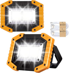 2-Pack 30W LED Work Light, Rechargeable COB Floodlight, 2000LM, Portable, USB Battery, Waterproof for Camping, Fishing, Hiking, Car, Garage