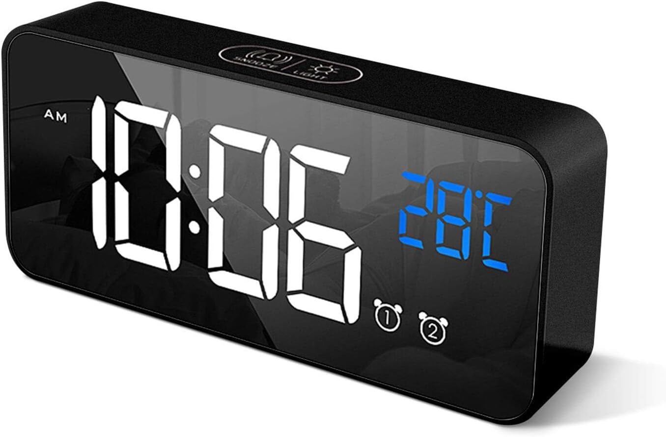 Digital Alarm Clock – Large LED Temperature Display, Dual Alarm, Snooze, USB, 10 Music
