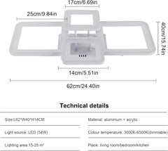 Measurement chart of a ceiling light fixture with dimensions and technical details.