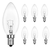 6-Pack E14 Small Screw Candle Light Bulbs, 40W C35 SES Dimmable Bulbs, Clear Glass with 2700K Warm White Glow, 230V Energy-Saving Decorative Bulbs