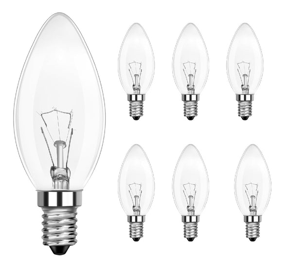 6-Pack E14 Small Screw Candle Light Bulbs, 40W C35 SES Dimmable Bulbs, Clear Glass with 2700K Warm White Glow, 230V Energy-Saving Decorative Bulbs