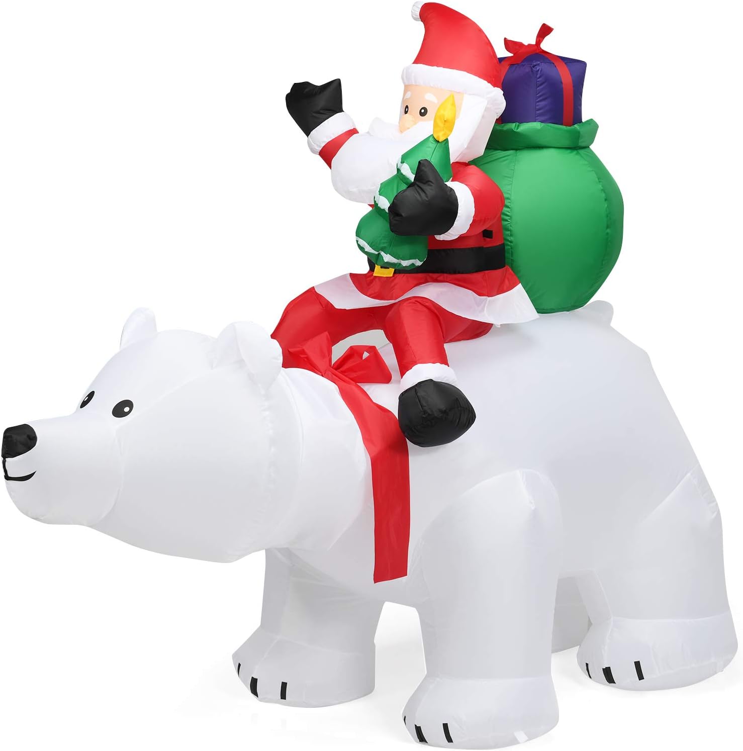 8FT Self Inflating Santa Riding Polar Bear Christmas Inflatable with LED