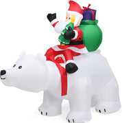 8FT Self Inflating Santa Riding Polar Bear Christmas Inflatable with LED