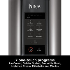 CREAMi Ice Cream & Frozen Dessert Maker with 7 Pre-Set Programmes – Includes 5 Extra Tubs with Lids & Scoop – Black & Silver