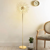 Decorative floor lamp in a room with a chair and plant