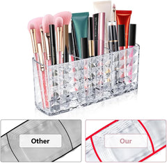 3-Compartment Crystal Cosmetic Organizer – Acrylic Makeup Brush & Lipstick Holder
