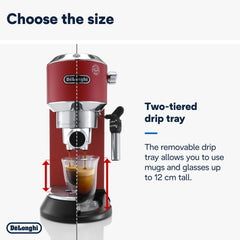 De'Longhi Dedica Style Traditional Pump Espresso Coffee Machine – 15 Bar Cappuccino & Latte Maker, 1L Red – EC685R