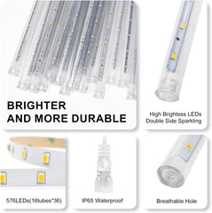 Blue Meteor Shower Christmas Lights Outdoor 576 LED 16 Tubes