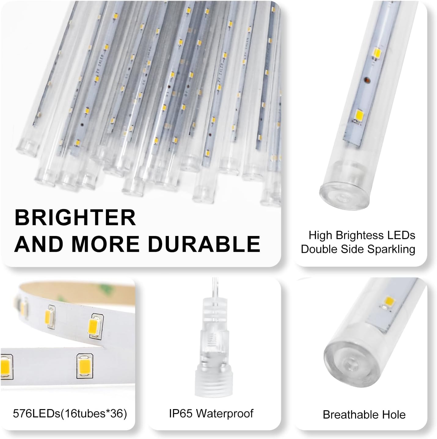PEMOTech 16-Tube 576 LED Meteor Shower Lights Outdoor Cool White