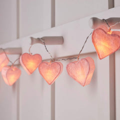 Pink Paper Heart Fairy String Lights 1.8m with 10 Warm White LEDs, Battery Operated Indoor Decor Lights with Timer