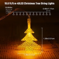 Christmas tree string lights with measurements on a dark background
