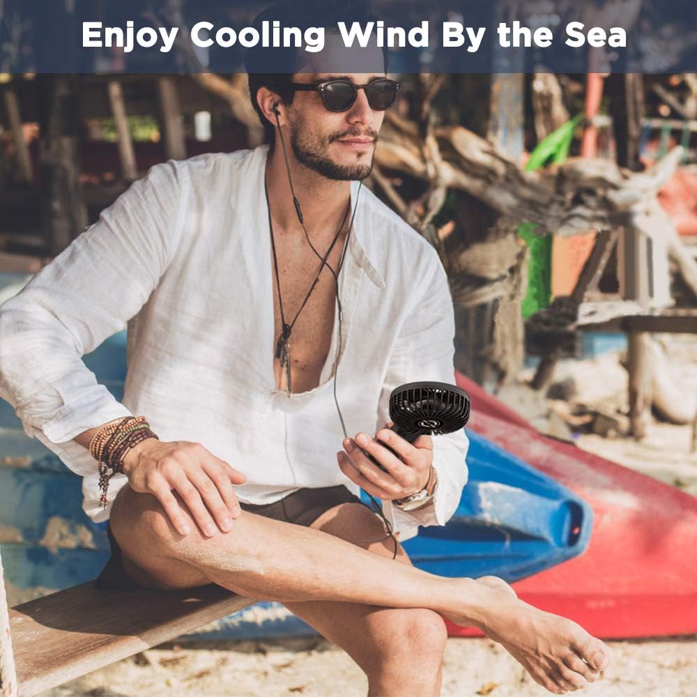 EasyAcc Handheld Fan, Portable USB Fan [Powerful Wind & Quick Cool] Up to 17H 4 Speeds Personal Fan with One Touch Power Off Rechargeable Battery Foldable Adjustable for Home Office Travel-Black
