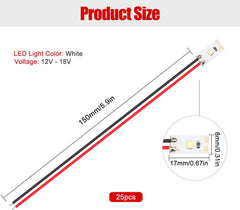25 PCS 17mm Prewired LED Strip Lights 2835 SMD 12V–18V White Flexible