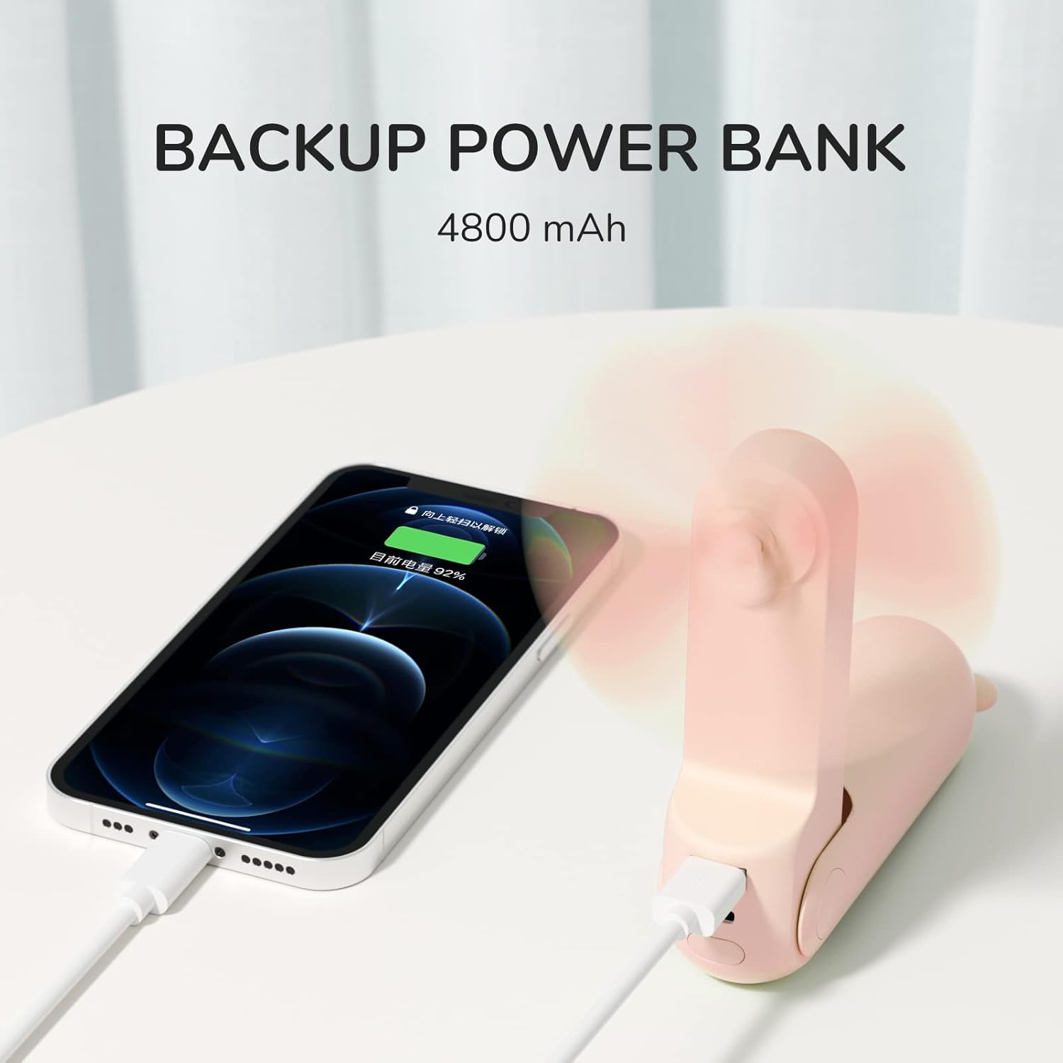 Portable Handheld Fan with 4500mAh Powerbank – Pink