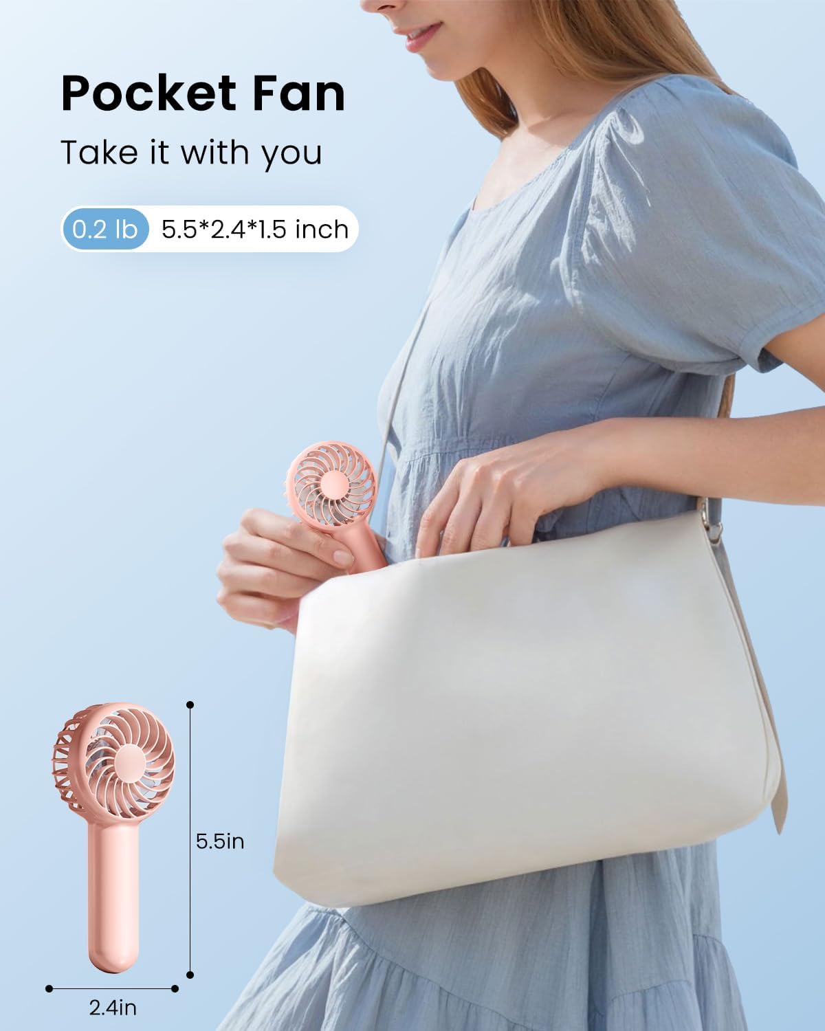 Gaiatop Mini Portable Fan, 3 Speed Powerful Handheld Fan, Battery Operated Cute Design Personal Small Fan, USB Rechargeable Makeup Eyelash Hand Fan Travel Essentials for Women Girls Pink
