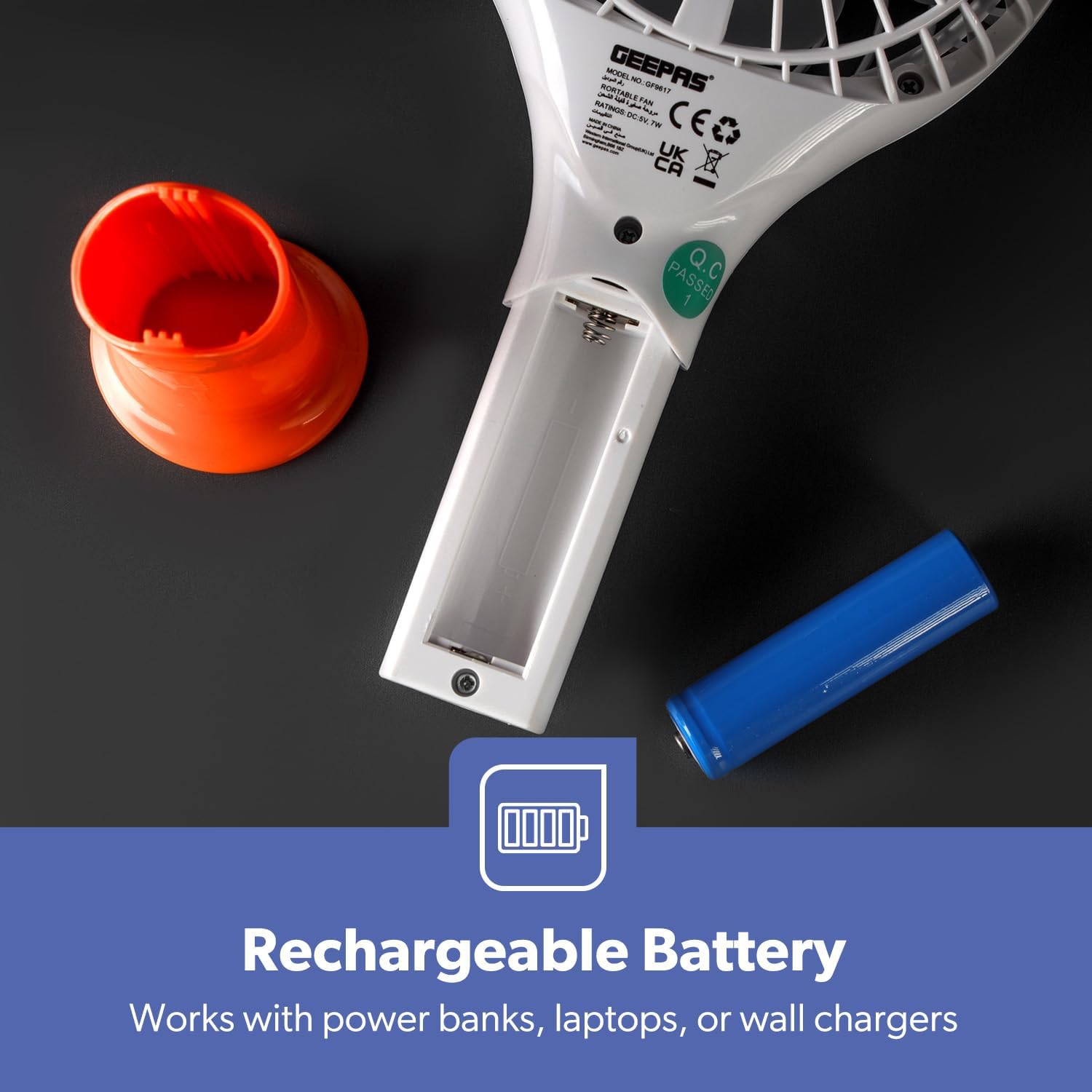 GEEPAS Rechargeable Fan | Mini Portable USB Handheld Fan for Home Office Travel Outdoor Personal Use | 3 Speed Settings 8Hr Run Time | Ultra Quiet Lightweight Air Circulator | 2 Year Warranty Orange