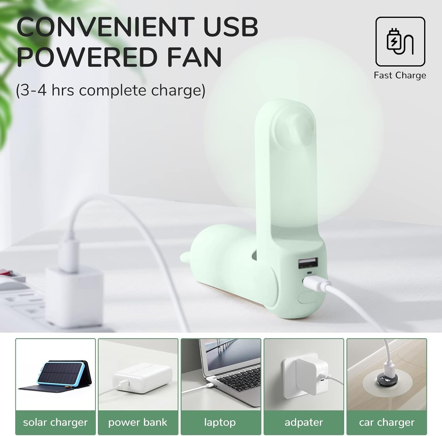 Portable Handheld Fan with 4500mAh Powerbank – Green
