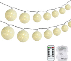 Cotton Ball Fairy Lights – 5M 20 LED, 8 Modes, Battery Powered with Remote Timer for Children's Room, Bedroom, Wedding, Party, Christmas