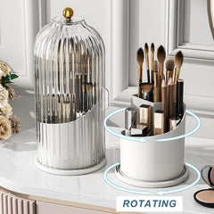 360° Rotating Makeup Brush Holder Organizer with Clear Lid, Dustproof Vanity Container