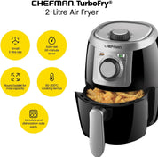 TurboFry 2-Litre Small Air Fryer – 1000W Compact Oil-Free Cooker with 60-Min Timer, Nonstick Basket & Dishwasher-Safe Parts