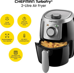 TurboFry 2-Litre Small Air Fryer – 1000W Compact Oil-Free Cooker with 60-Min Timer, Nonstick Basket & Dishwasher-Safe Parts