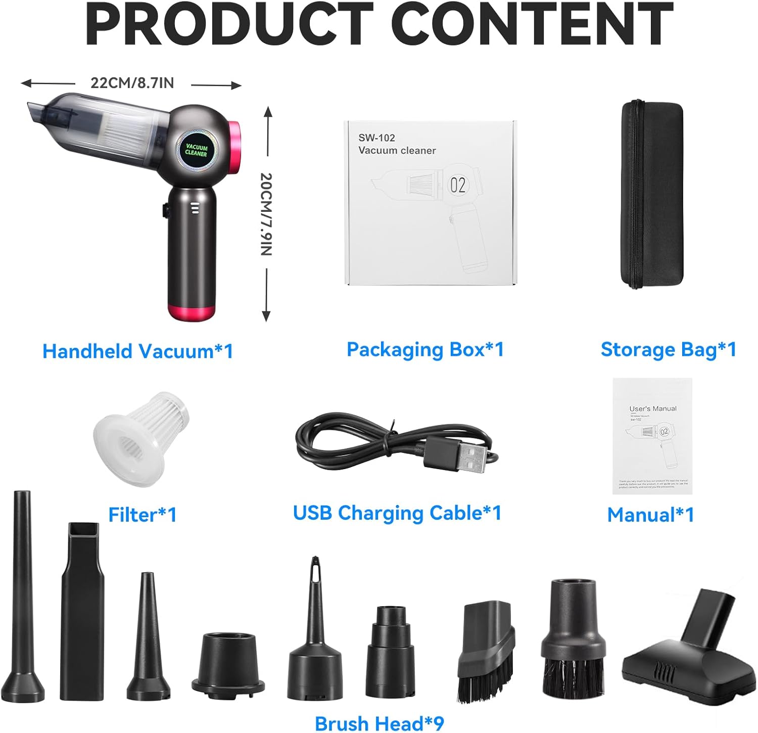 DEUKNICE Purple Black Handheld Vacuum Cleaner 22000Pa Cordless